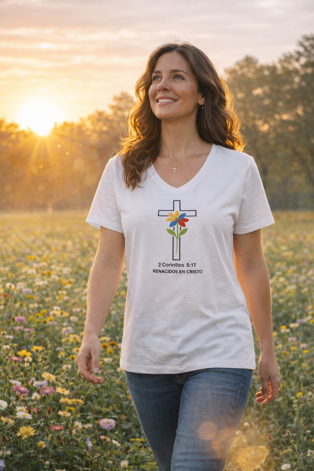 V-Neck T-Shirt | Renacidos en Cristo | 2 Corintios 5:17 Faith Shirt